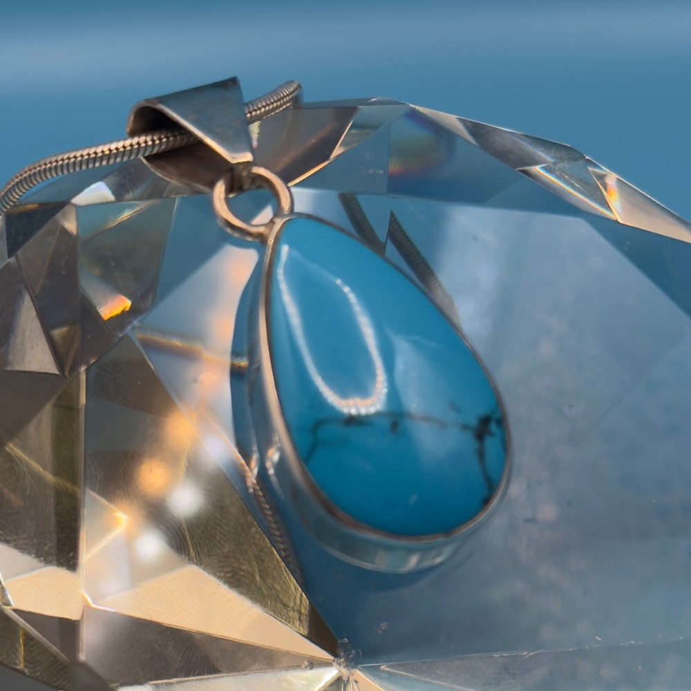 Silver Necklace with Teardrop Turquoise Pendant